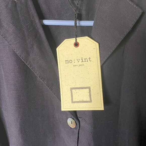 Mo Vint New York Black Shirt Dress XS Short Sleeve Anthropologie Linen Blue - Picture 4 of 11